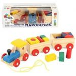 Деревянная игрушка паровозик  с фигурами "Чух-Чух", в ассортименте. 42261