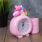 Часы-будильник с подставкой для канцелярии «Rainbow unicorn», pink