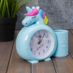 Часы-будильник с подставкой для канцелярии «Rainbow unicorn», blue