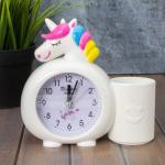 Часы-будильник с подставкой для канцелярии «Rainbow unicorn», white