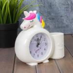 Часы-будильник с подставкой для канцелярии «Rainbow unicorn», white