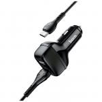 Автомобильное зарядное устройство Hoco Z36, 2 USB - 2.4 А, кабель Type-C, 1  м, черный