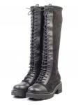 01-M05 BLACK Ботинки демисезонные женские высокие (натуральная кожа, велюр, байка) размер 37