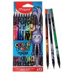 Цветные карандаши 12 цветов MAPED Color"Peps Black Monster, пластиковые"