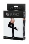 Чулки Glossy ELIZA из материала Wetlook со вставкой из кружева, черный, XL