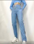 Спортивные штаны женские 3003 "Однотон-Вставка Сетка+Надпись"Голубые