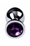 Анальная втулка Metal by TOYFA, металл, серебристая, с фиолетовым кристаллом, 8 см, O 3,4 см, 85 г