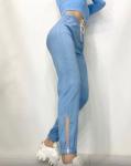 Спортивные штаны женские 3003 "Однотон-Вставка Сетка"Голубые