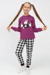 Детская пижама с брюками 91237 для девочки (джемпер, брюки) Пурпурный/черная клетка