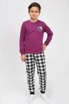 Детская пижама с брюками 91239 детская (джемпер, брюки) Пурпурный/черная клетка