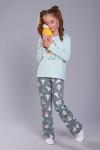 Пижама с брюками для девочки ПД-15-048 Зайцы-морковки Ментол/зеленый