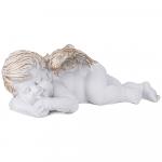 169-565 фигурка декоративная "ангелочек-мечтатель" цвет:белый с позолотой 14*36*18см