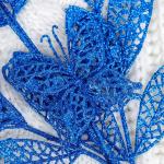 Цветы искусственные "Ветка с бабочкой " 60 см, синий