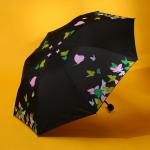 Зонт механический "Яркие бабочки", 8 спиц, d=95, цвет чёрный