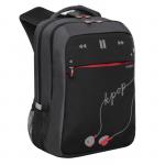Рюкзак школьный, 39 х 26 х 19 см, Grizzly 156, эргономичная спинка, отделение для ноутбука, чёрный/серый/красный RB-156-2_6