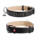 CoLLaR SOFT Ошейник кожаный, двойной прошитый, с металлическими украшениями, 46-60 см*35 мм, черный верх, коричневый низ