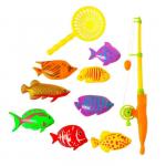 Морская рыбалка удочка и сачок, 8 рыбок, цвета МИКС, в пакете