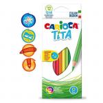 Карандаши 12 цветов Carioca Tita, яркий ударопрочный грифель 3.0 мм, шестигранные, пластиковые, картон, европодвес