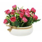 Цветочная композиция "Розы" 16,5 см, в керамическом горшочке 15х8,8 см h7 см, темно-розовый, индивидуальная упаковка (Китай)