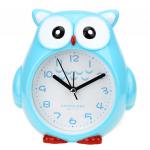 Часы-будильник "Сова" 14,5х14,5х4,5см, циферблат белый с деколью, пластм. голубой (Китай)