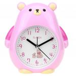 Часы-будильник "Медведь" 14х15х4,5 см, циферблат белый с деколью, пластм. розовый (Китай)