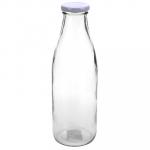Бутылка стеклянная "Молочная" 1л, h26см, диаметр горла - 3,5см, металлическая винтовая крышка, д/основания 7,5см (Китай)