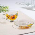 Чайная пара «Подсолнух»,стеклянная, чашка+блюдце, 200 мл, d=92 мм