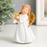 Сувенир полистоун "Праздничный ангел в белом платье" золотые крылья МИКС 6х5х9,5 см