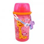 Бутылка для воды E-91(T) детская с трубочкой, пластик, 0,5 л, розовый
