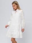 Платье белое длины мини с длинными рукавами и воланом