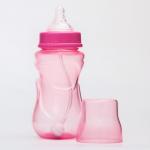 Бутылочка для кормления, широкое горло, средний поток, 300 мл., цвет розовый, +3мес