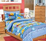 Комплект постельного белья 1,5-спальный, бязь "Люкс", детская расцветка (Машинки, голубой)