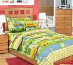 Комплект постельного белья 1,5-спальный, бязь "Люкс", детская расцветка (Машинки, зеленый)
