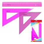 Набор геометрический большой пластиковый ErichKrause® Neon, (линейка, 2 угольника, транспортир), розовый, во флоупаке