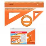 Набор геометрический большой пластиковый ErichKrause® Neon, (линейка, 2 угольника, транспортир), оранжевый, в zip-пакете