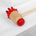 Массажёр-колотушка «Ёжик», универсальный, деревянный, 5 * 9,5 * 30,5 см, цвет красный/бежевый