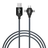 BY Кабель для зарядки 3 в 1 iP/Micro USB /Type-C, 1м, 2А, тканевая оплетка, чёрный