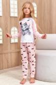 Пижама д/дев детская Juno AW21GJ549 O Sleepwear Girls розовый кошка с бантом