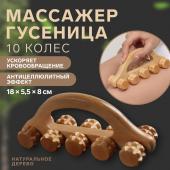 Массажёр «Гусеница», 18 * 5,5 * 8 см, 10 колёс, деревянный