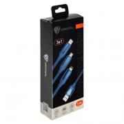 BY Кабель для зарядки 3 в 1, iP/Micro USB/Type-C, 1.5м, 2.4А, синий